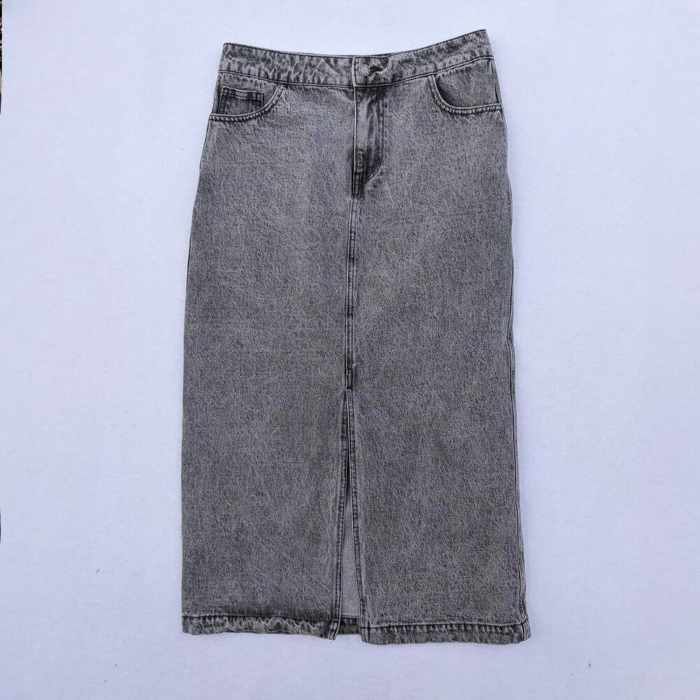 Velvet Heart Gray Stone Wash Paulina Denim Midi Skirt Size M Grunge Biker Jean